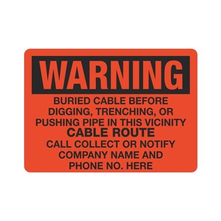Warning Buried Cable - 10" x 14" Sign